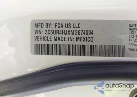 2021 Ram 2500 Tradesman 4X2 8' Box из США, поврежденный, VIN 3C6UR4HJXMG674094